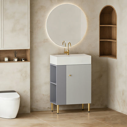 21.6" Open-shelving vanity with ceramic sink, soft-close door, left storage shelf, assembly needed, Grey GF-24VB06-21MGLCONTACT SELLER FOR STOCK-W1573S00020