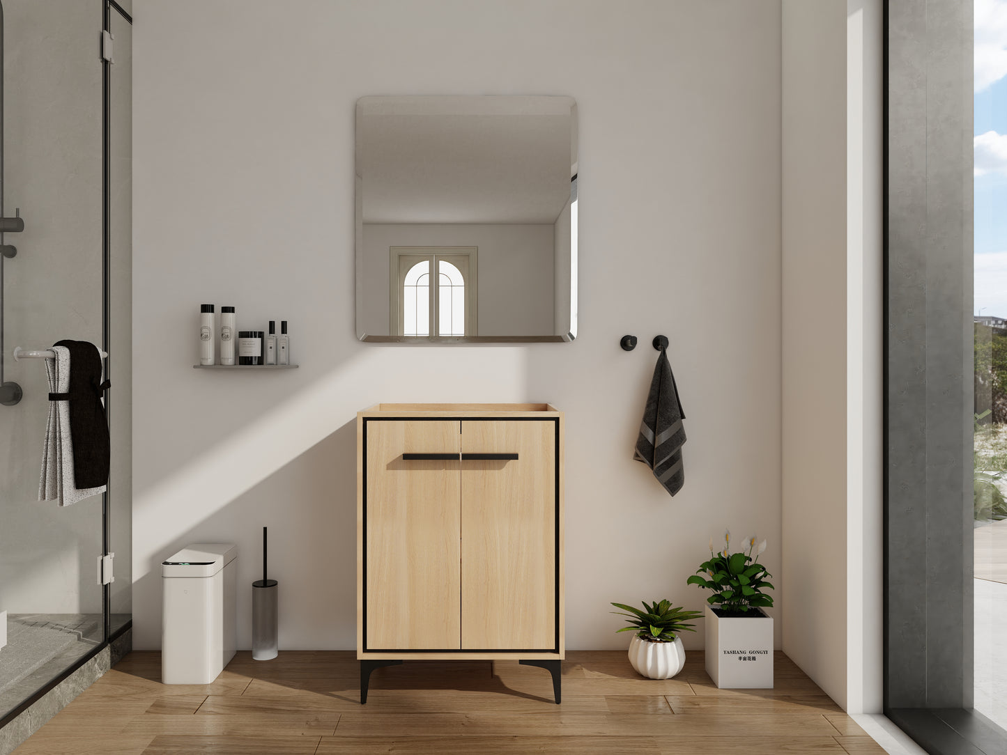 Oak Bathroom Vanity with Storage - 23.4" Wide Cabinet