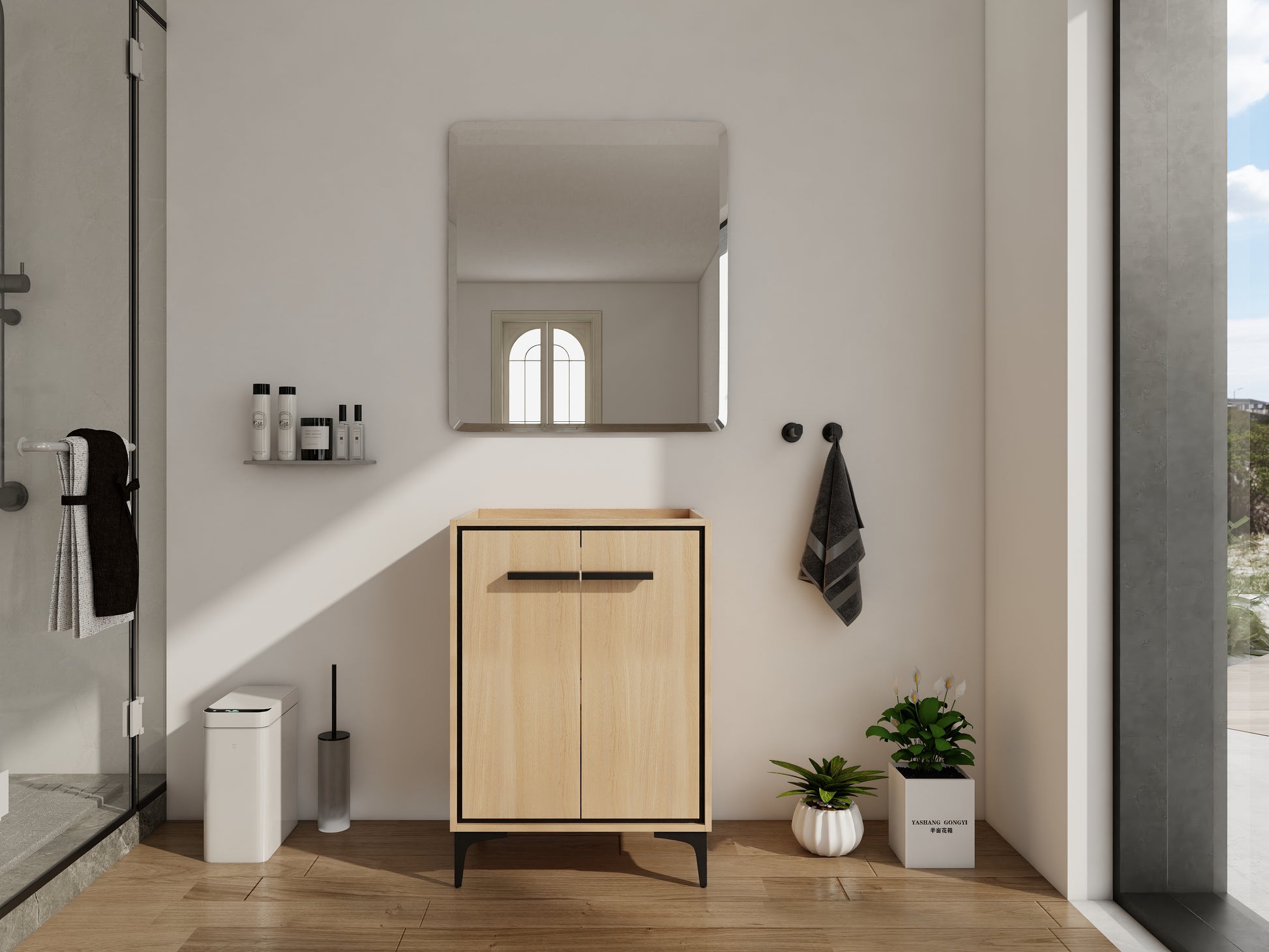 Oak Bathroom Vanity with Storage - 23.4" Wide Cabinet