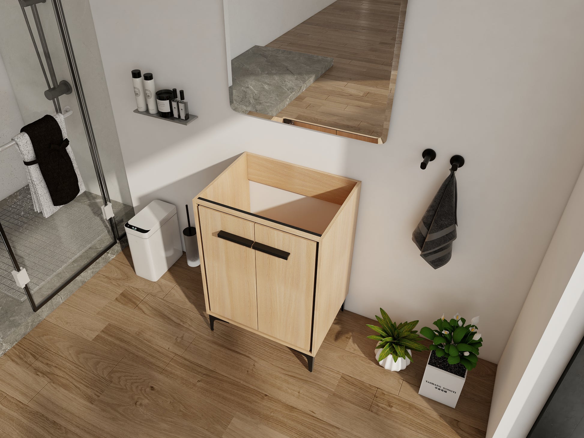 Oak Bathroom Vanity with Storage - 23.4" Wide Cabinet