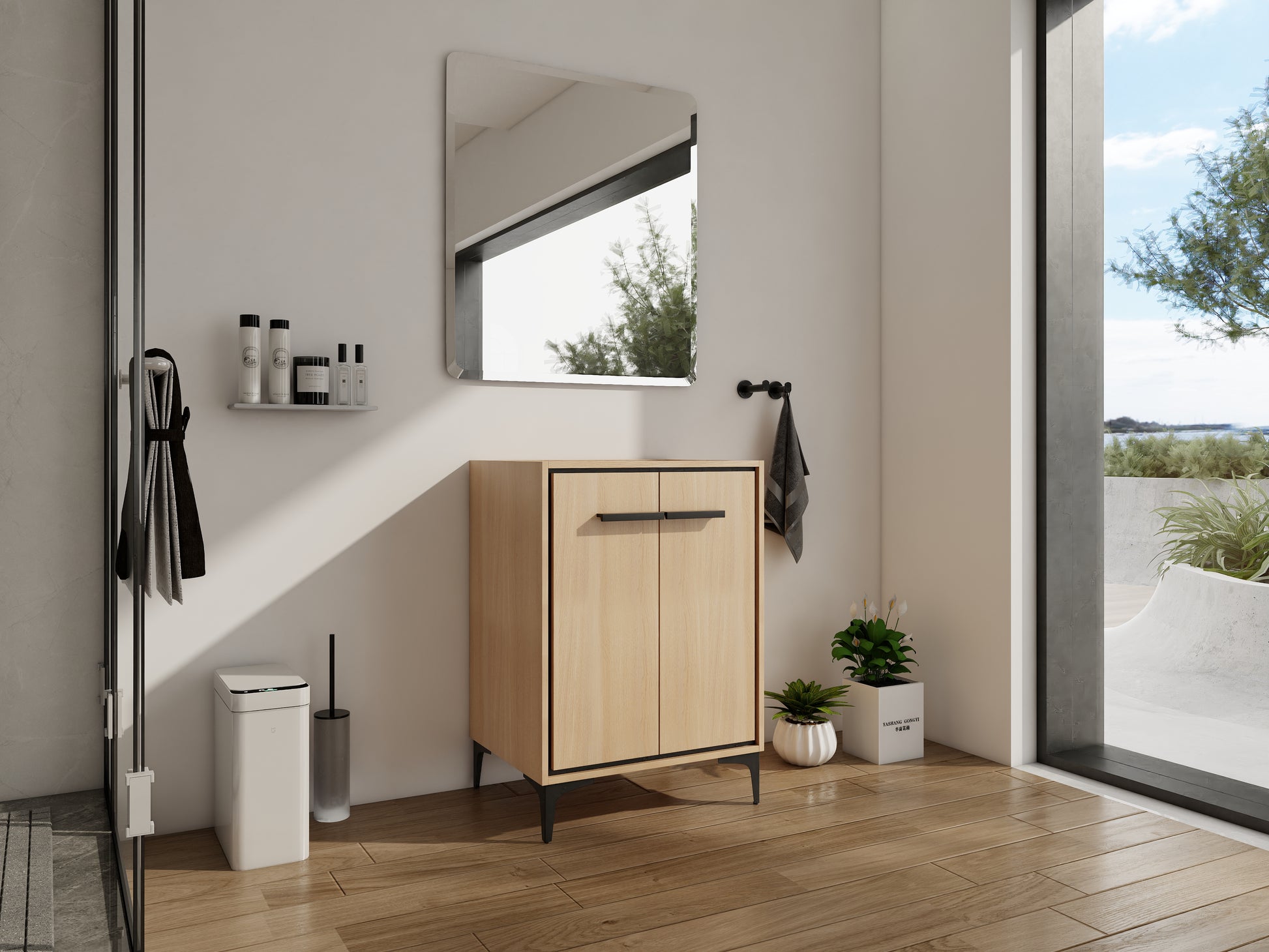 Oak Bathroom Vanity with Storage - 23.4" Wide Cabinet