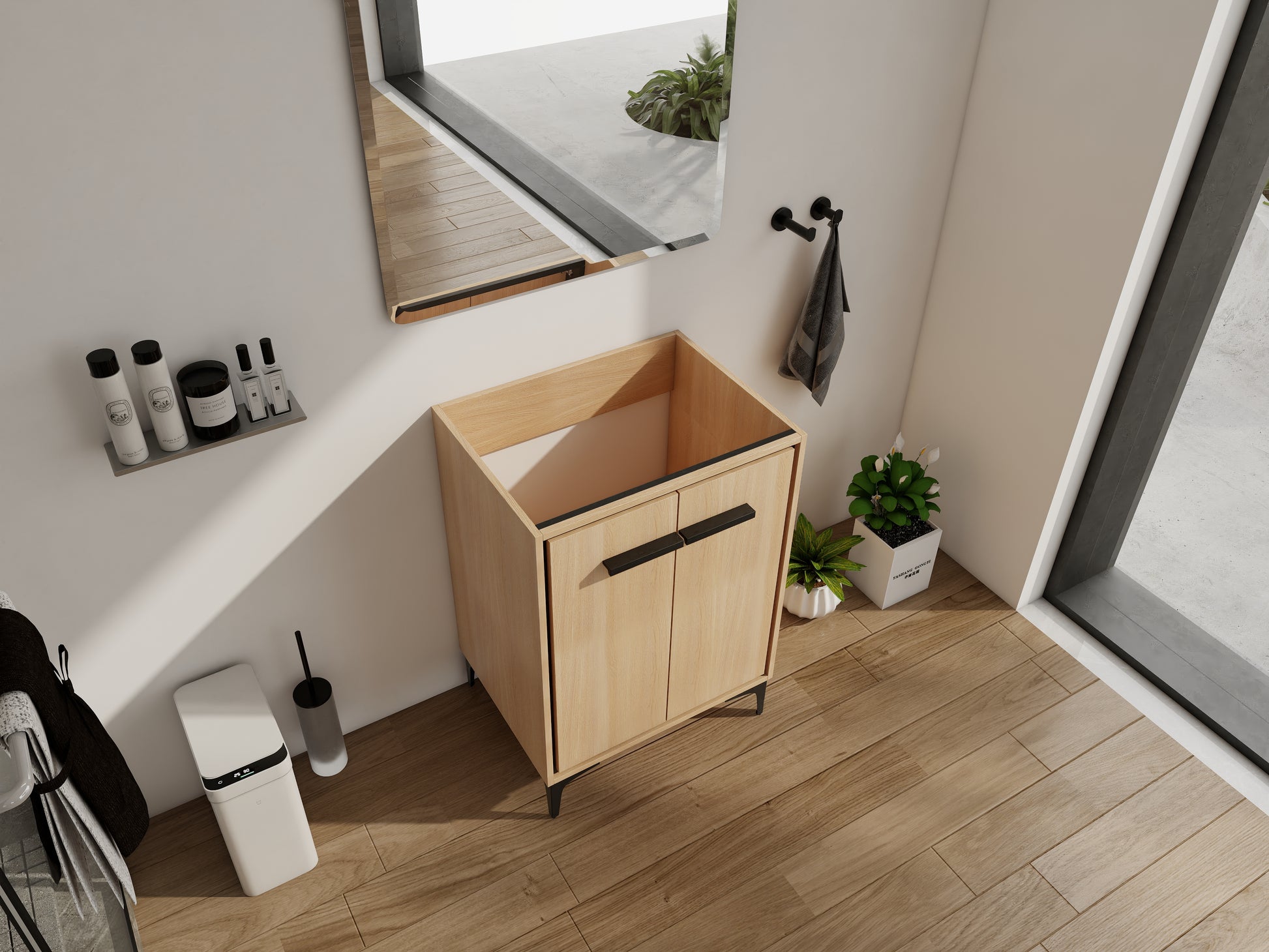 Oak Bathroom Vanity with Storage - 23.4" Wide Cabinet