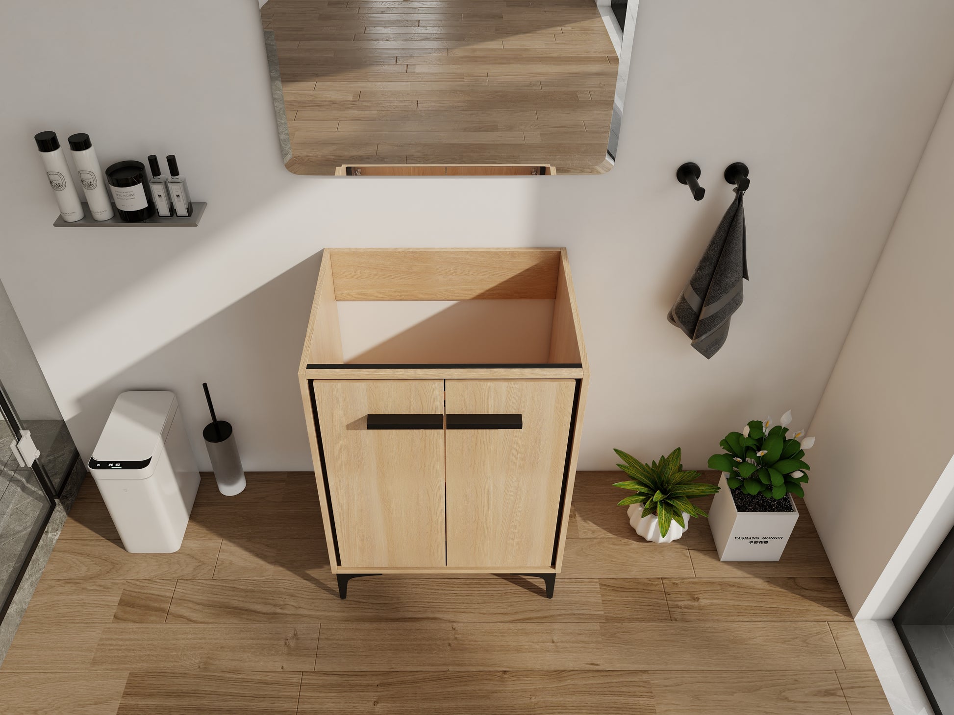 Oak Bathroom Vanity with Storage - 23.4" Wide Cabinet
