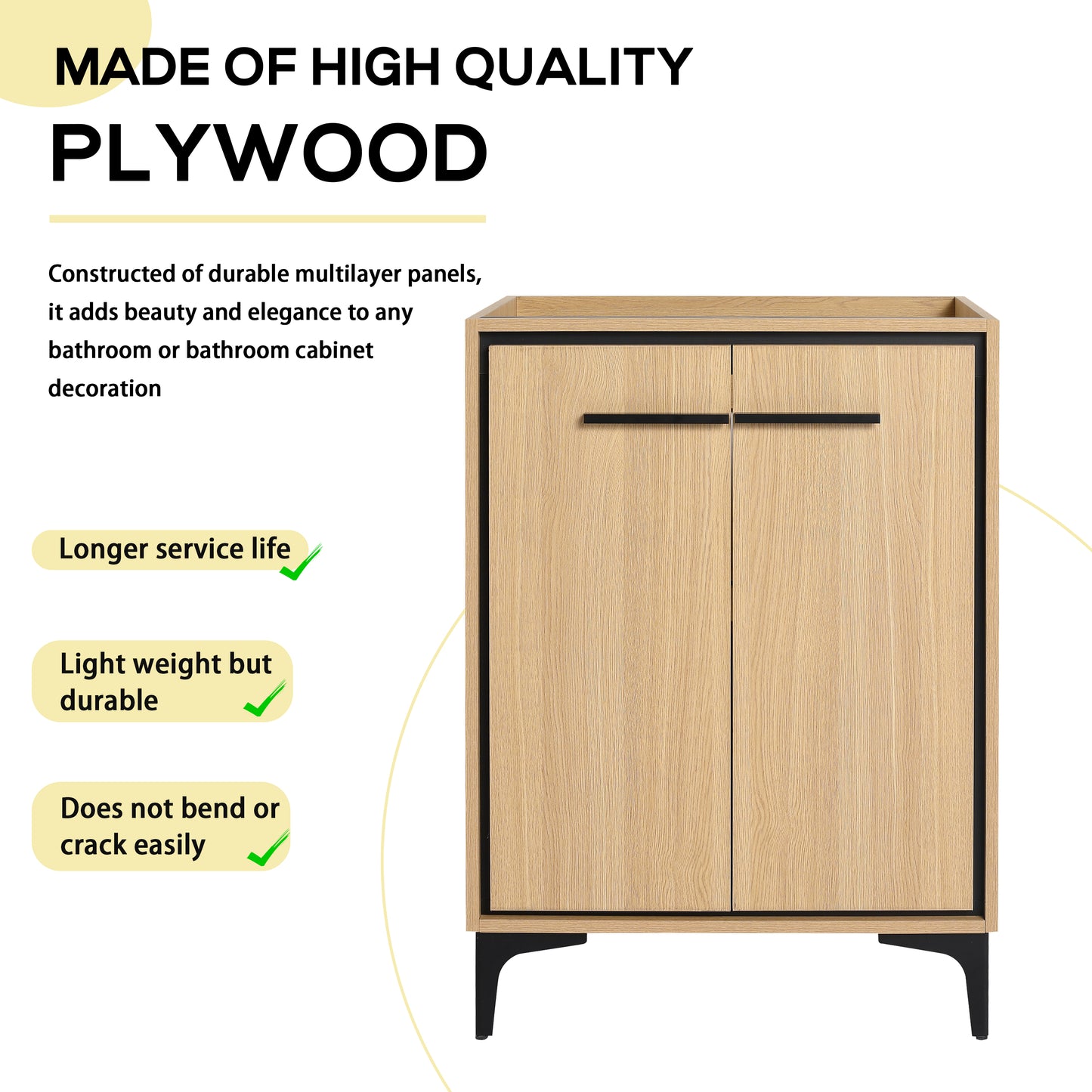 Oak Bathroom Vanity with Storage - 23.4" Wide Cabinet