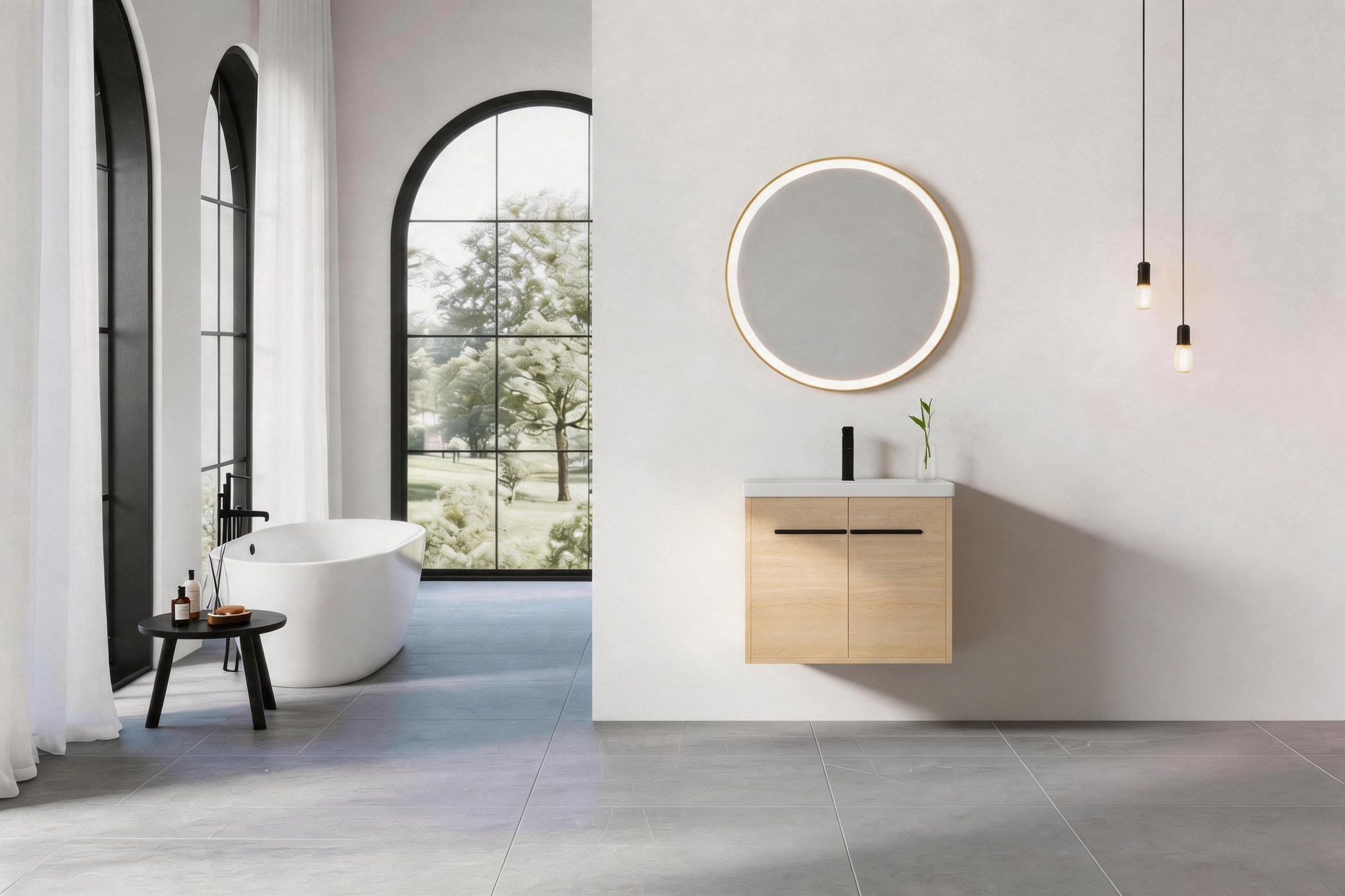 Natural Oak Wall Mounted Bathroom Vanity for Modern Renovation