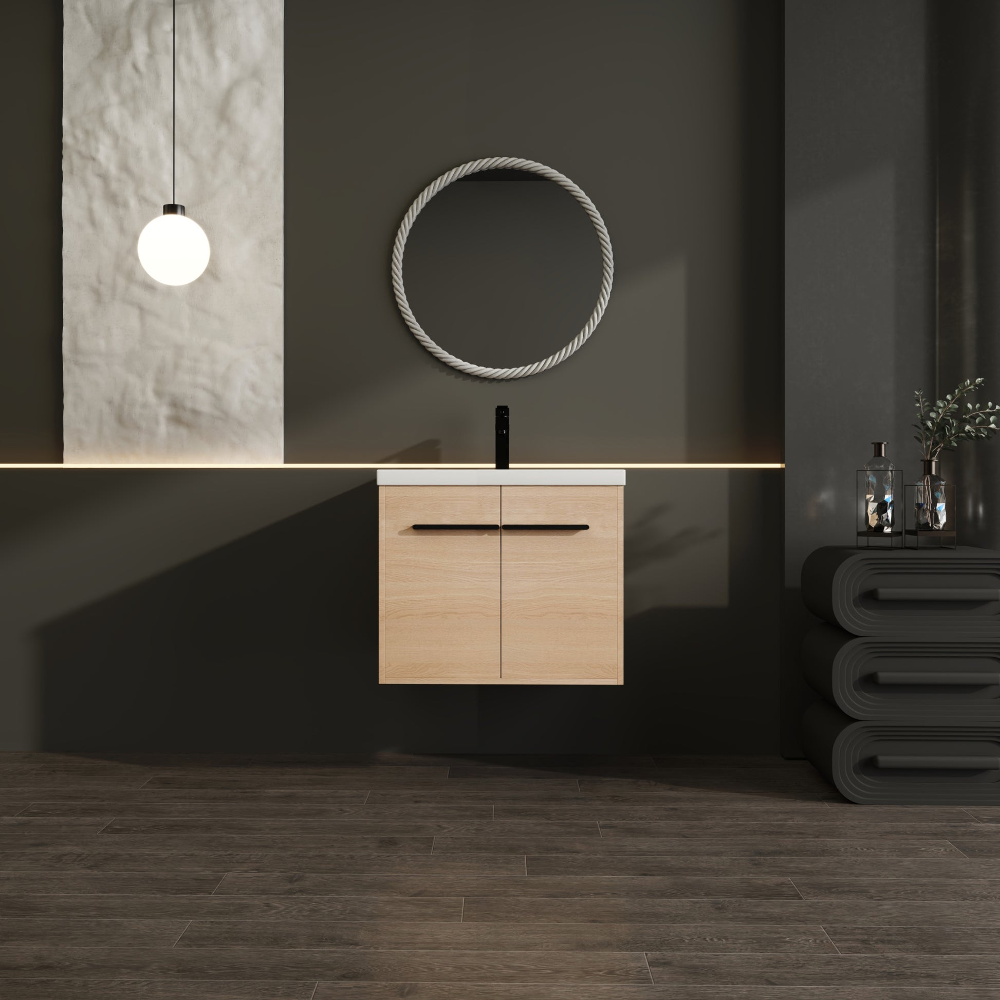 Natural Oak Wall Mounted Bathroom Vanity for Modern Renovation