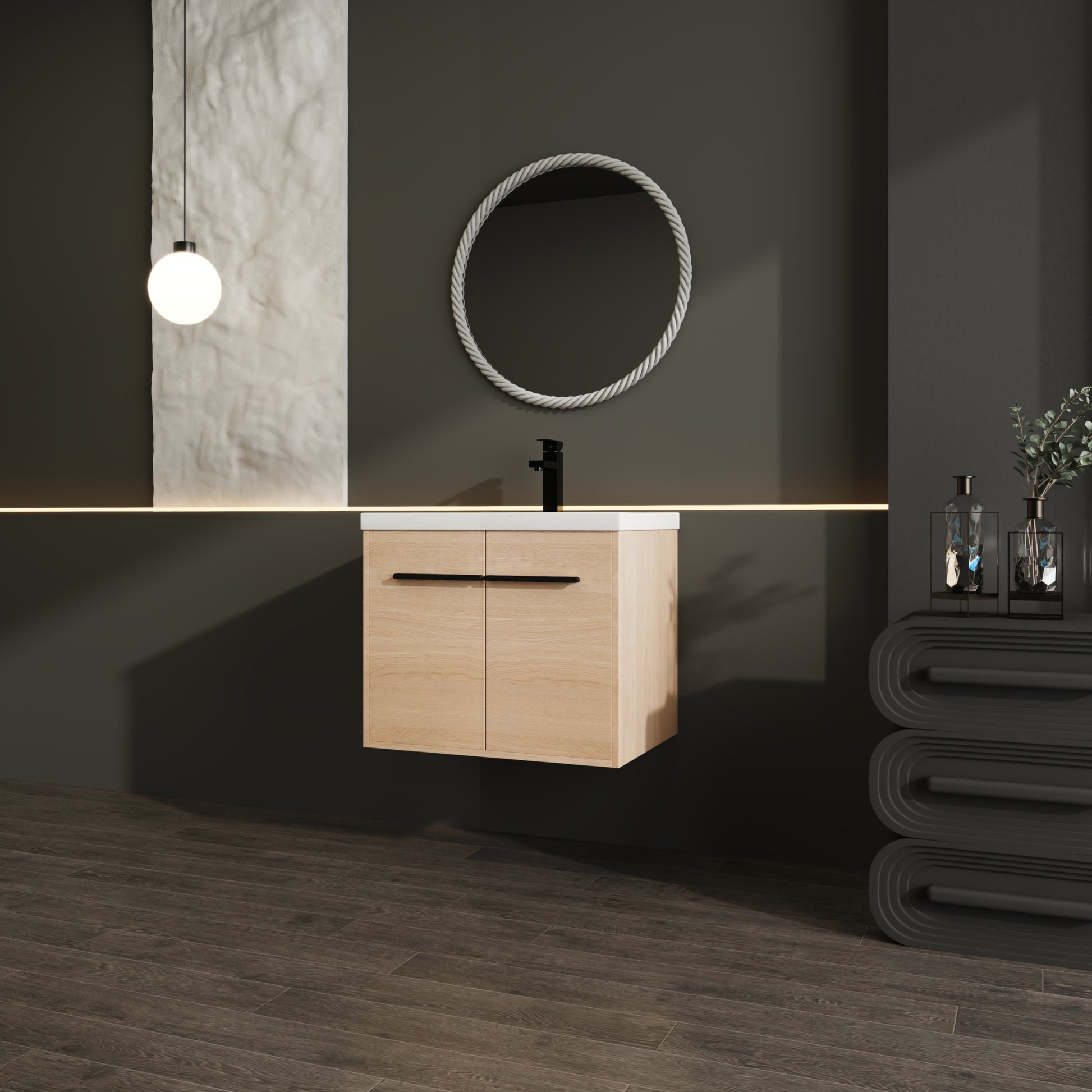 Natural Oak Wall Mounted Bathroom Vanity for Modern Renovation