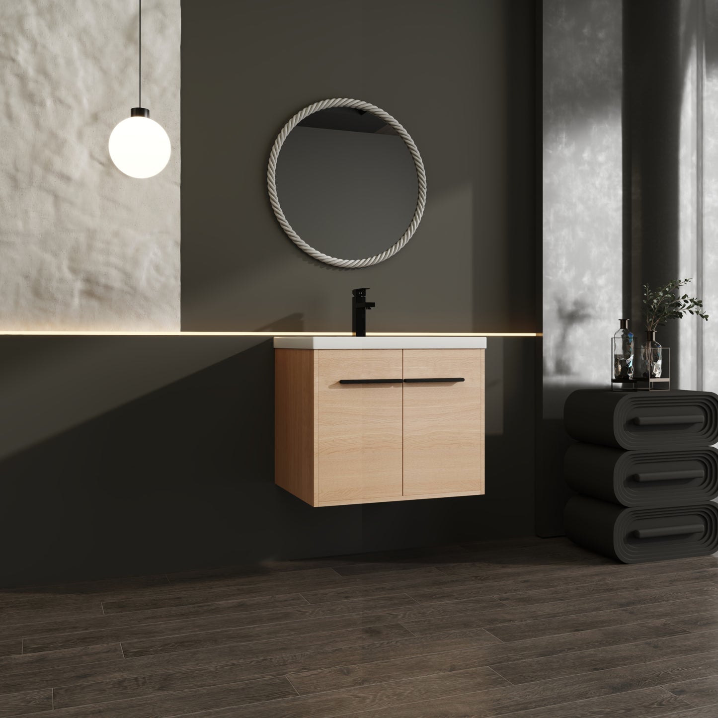 Natural Oak Wall Mounted Bathroom Vanity for Modern Renovation