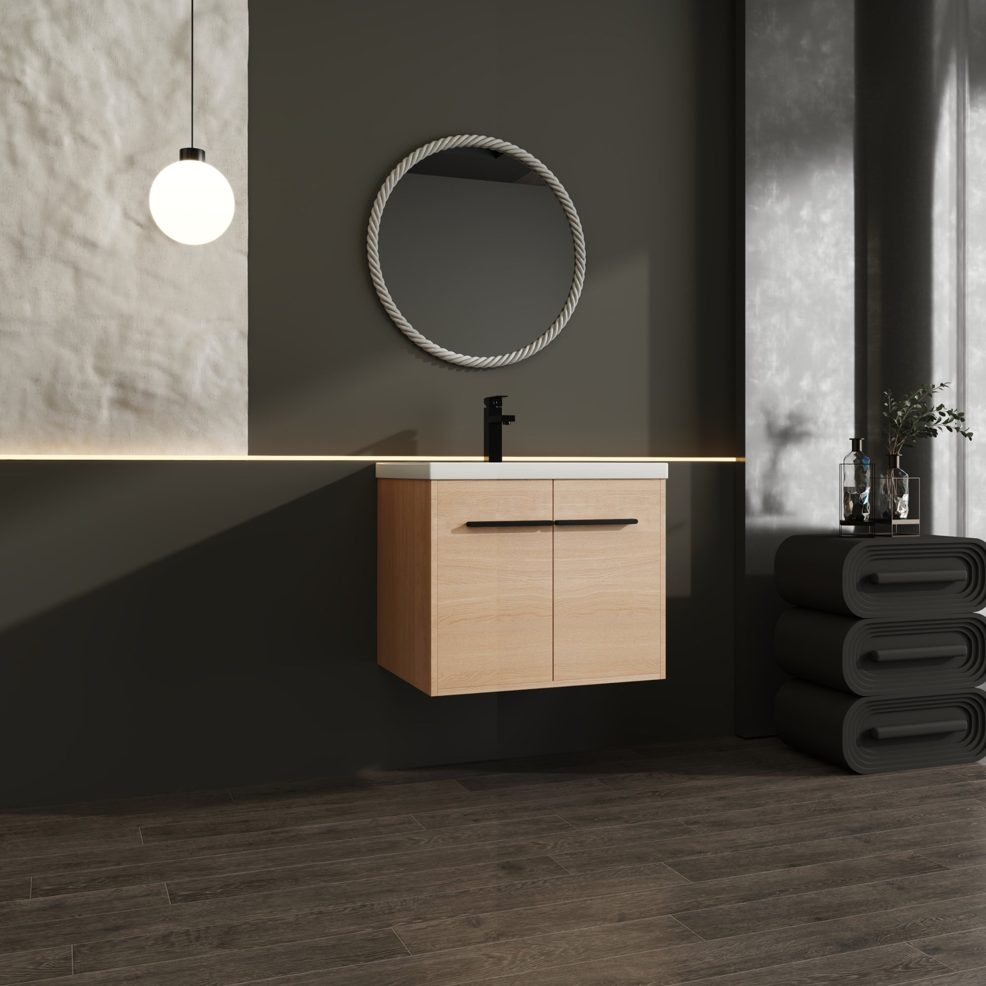 Natural Oak Wall Mounted Bathroom Vanity for Modern Renovation