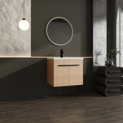 Natural Oak Wall Mounted Bathroom Vanity for Modern Renovation