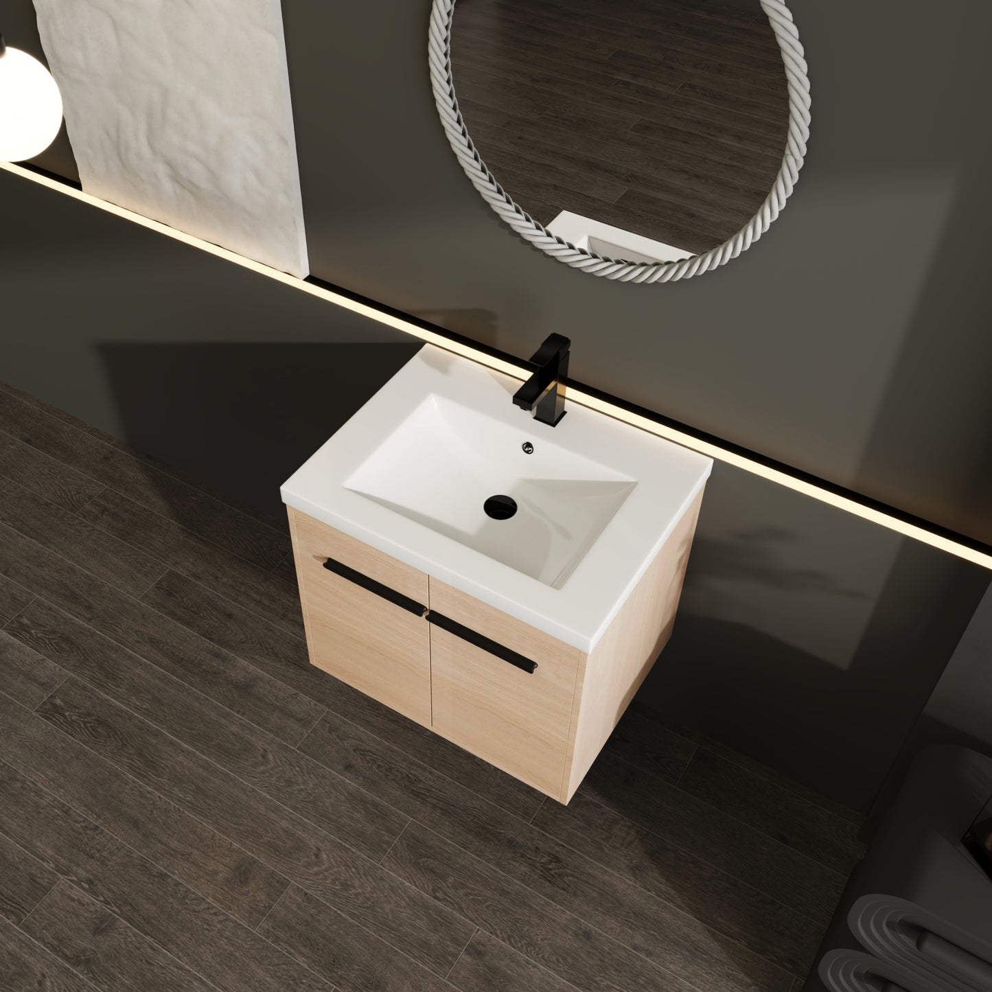 Natural Oak Wall Mounted Bathroom Vanity for Modern Renovation