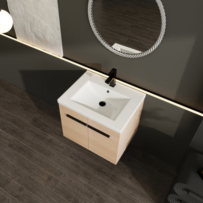 Natural Oak Wall Mounted Bathroom Vanity for Modern Renovation