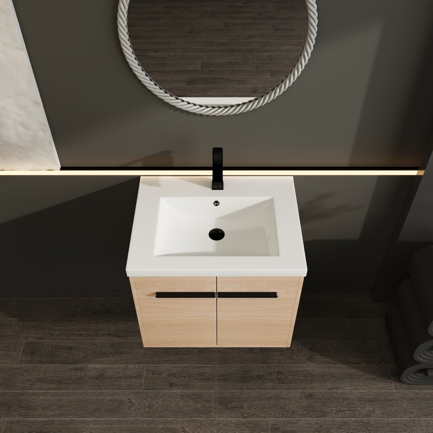 Natural Oak Wall Mounted Bathroom Vanity for Modern Renovation