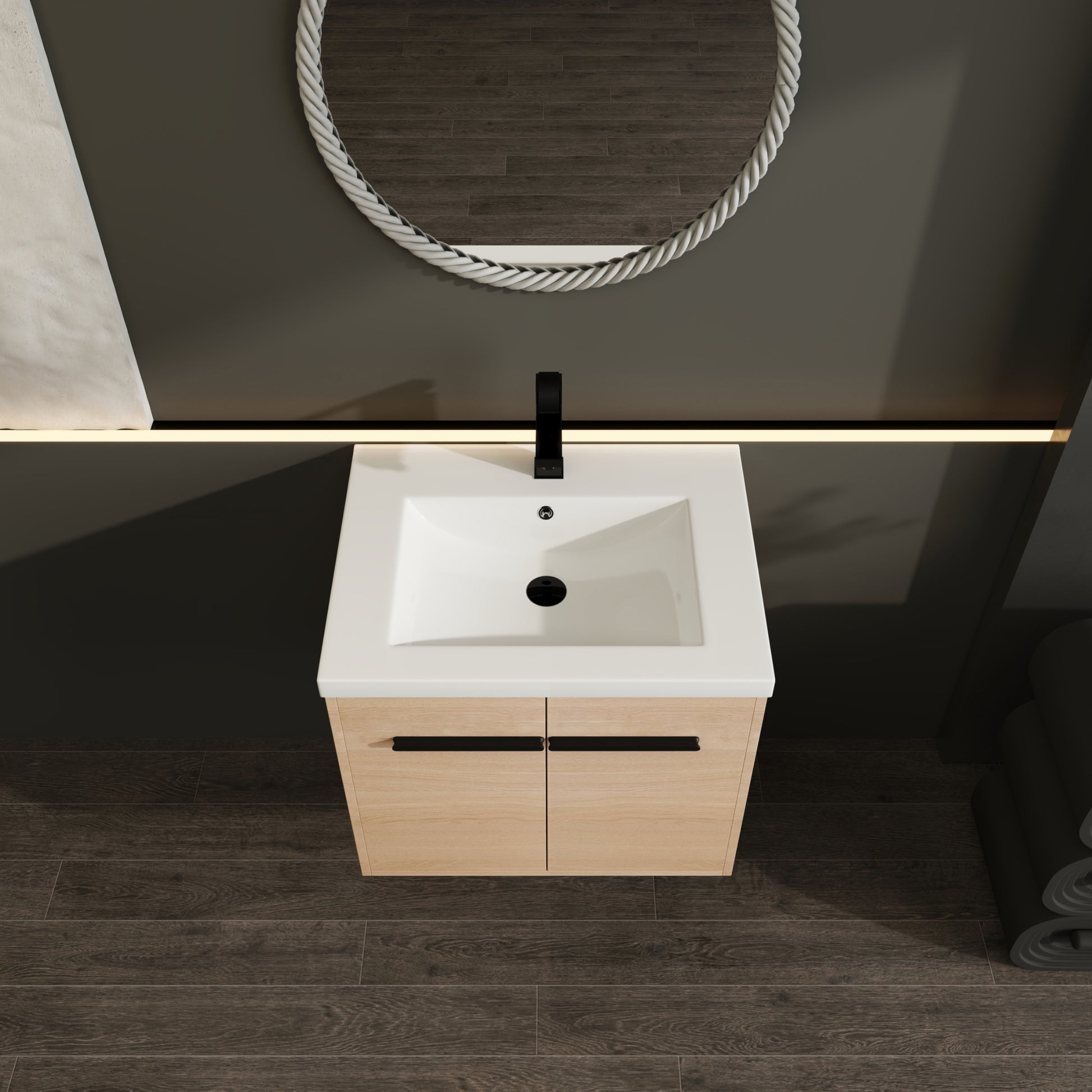 Natural Oak Wall Mounted Bathroom Vanity for Modern Renovation
