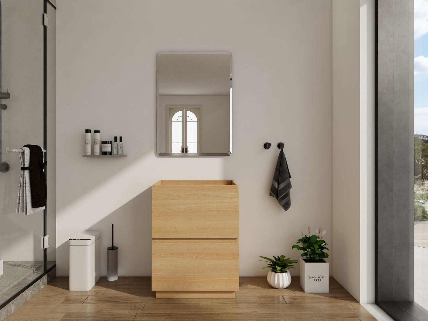 24 Inch Oak Bathroom Vanity - Freestanding Sink Cabinet