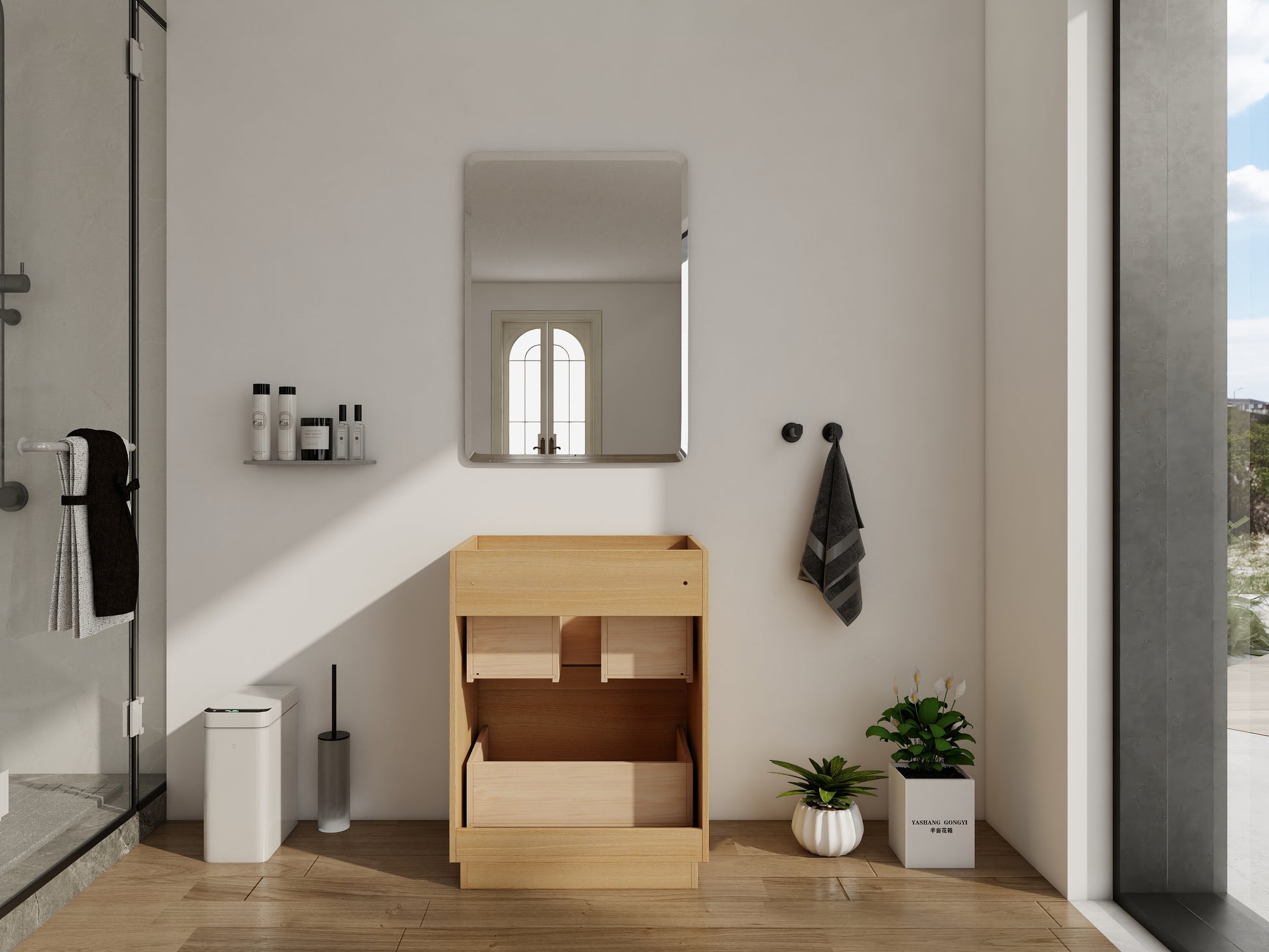 24 Inch Oak Bathroom Vanity - Freestanding Sink Cabinet