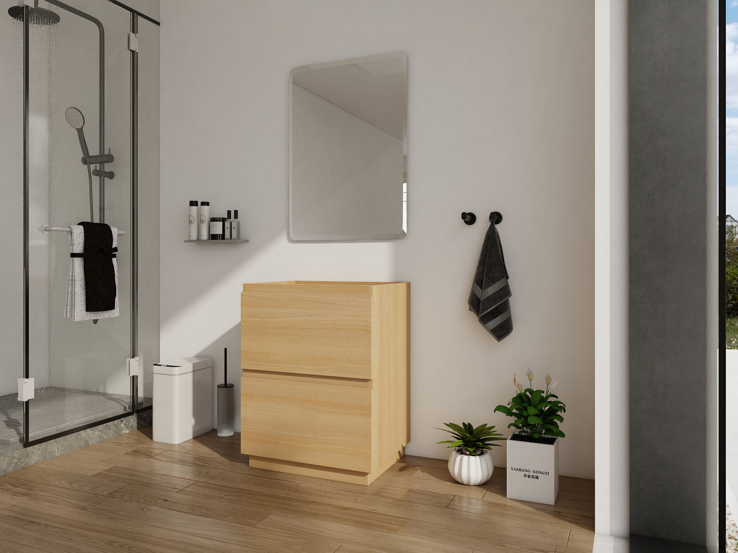 24 Inch Oak Bathroom Vanity - Freestanding Sink Cabinet