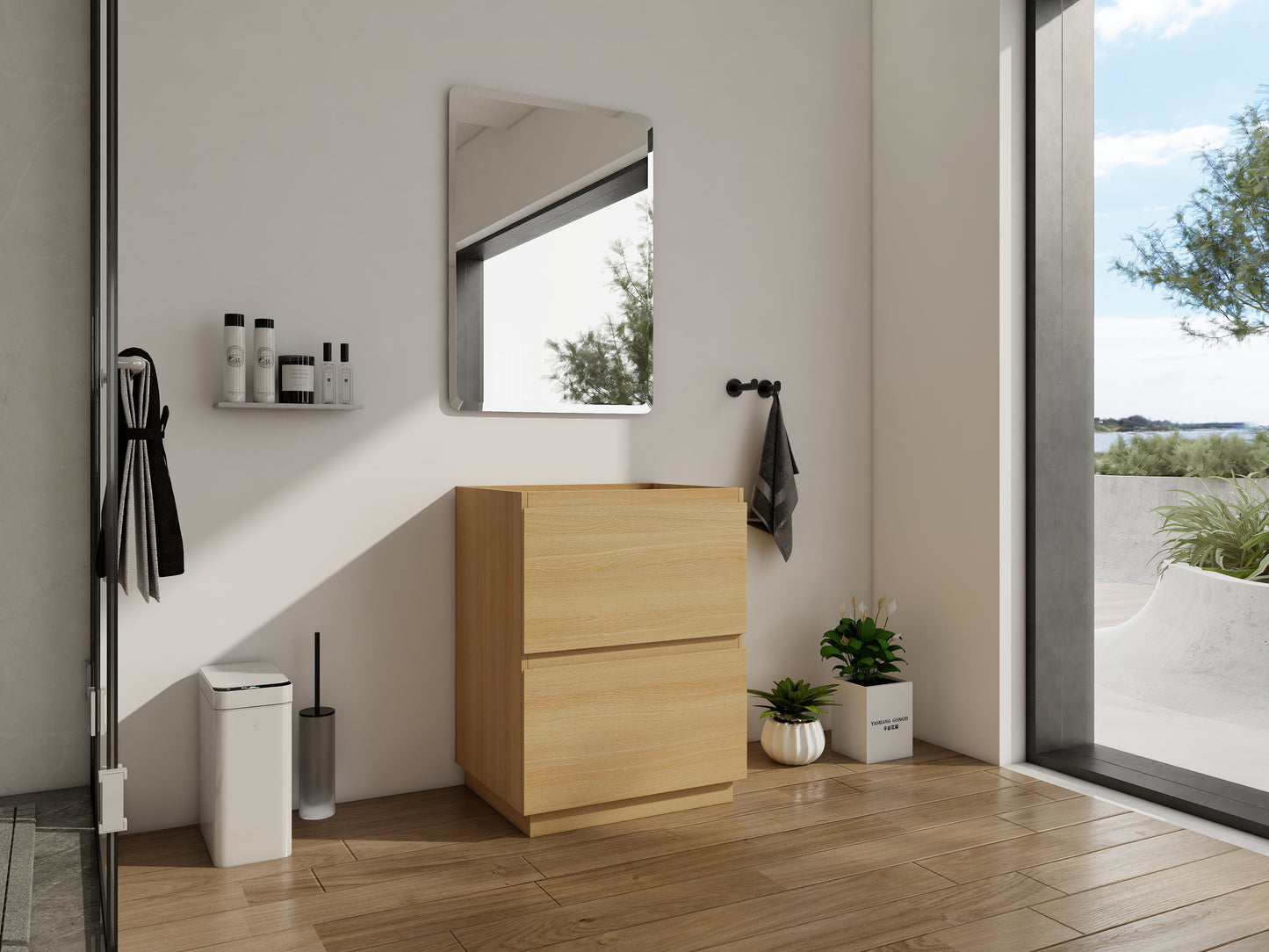 24 Inch Oak Bathroom Vanity - Freestanding Sink Cabinet