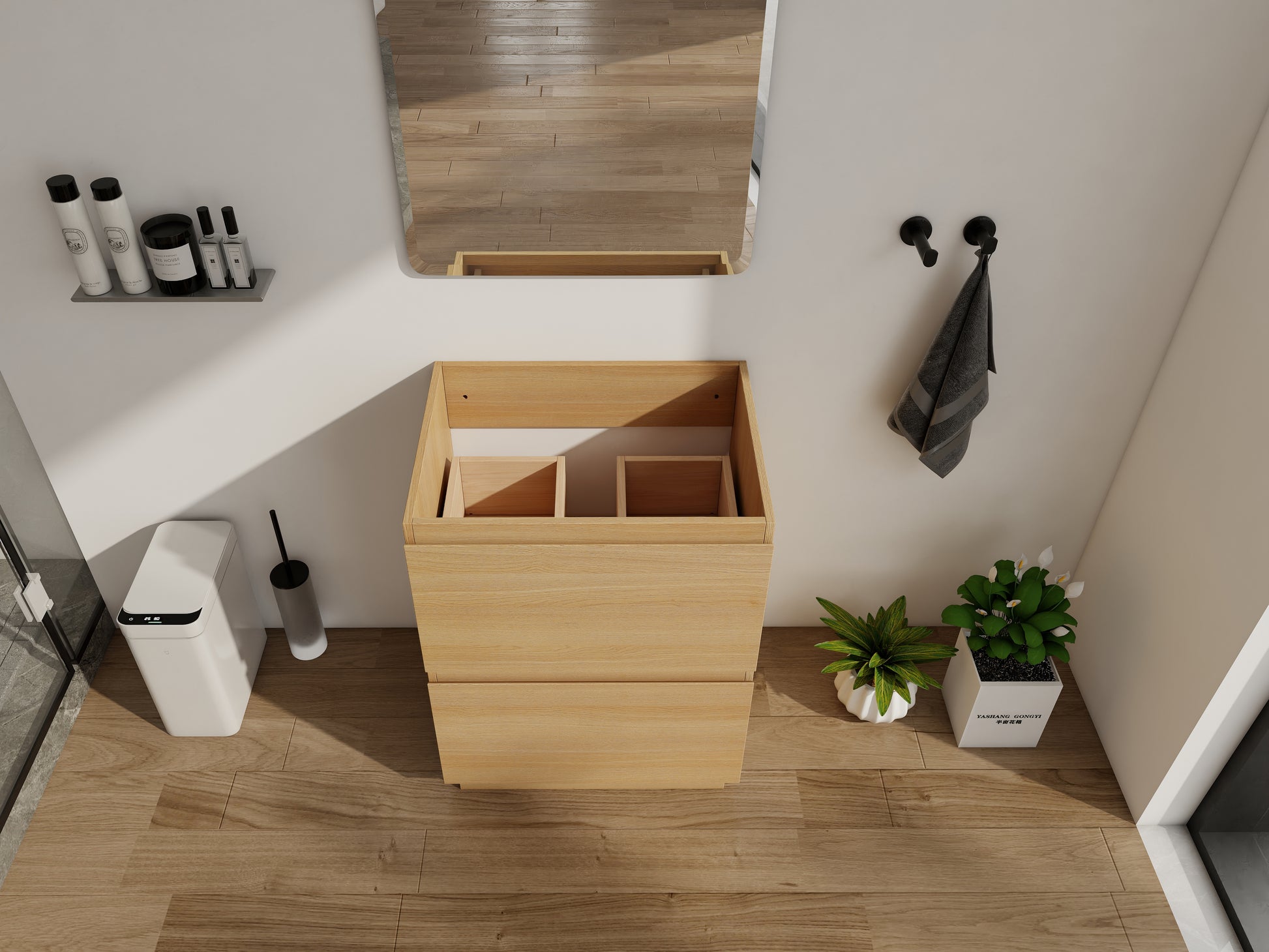 24 Inch Oak Bathroom Vanity - Freestanding Sink Cabinet