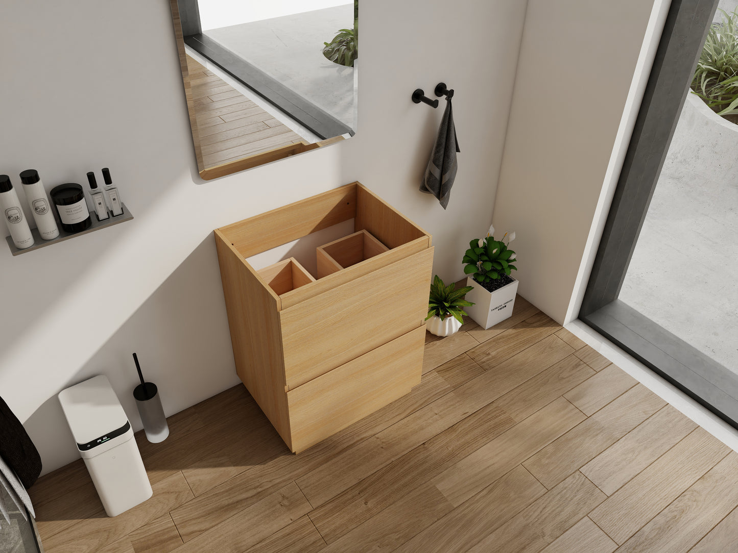 24 Inch Oak Bathroom Vanity - Freestanding Sink Cabinet