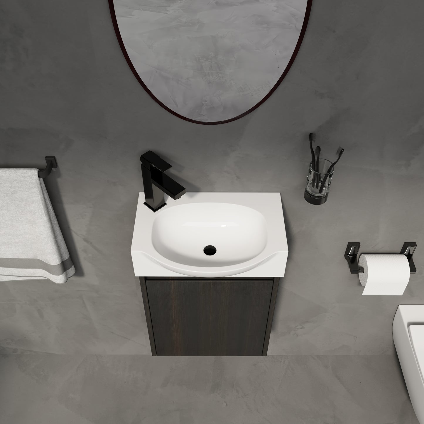 16" Black Bathroom Vanity Sink Combo - Small Space Storage