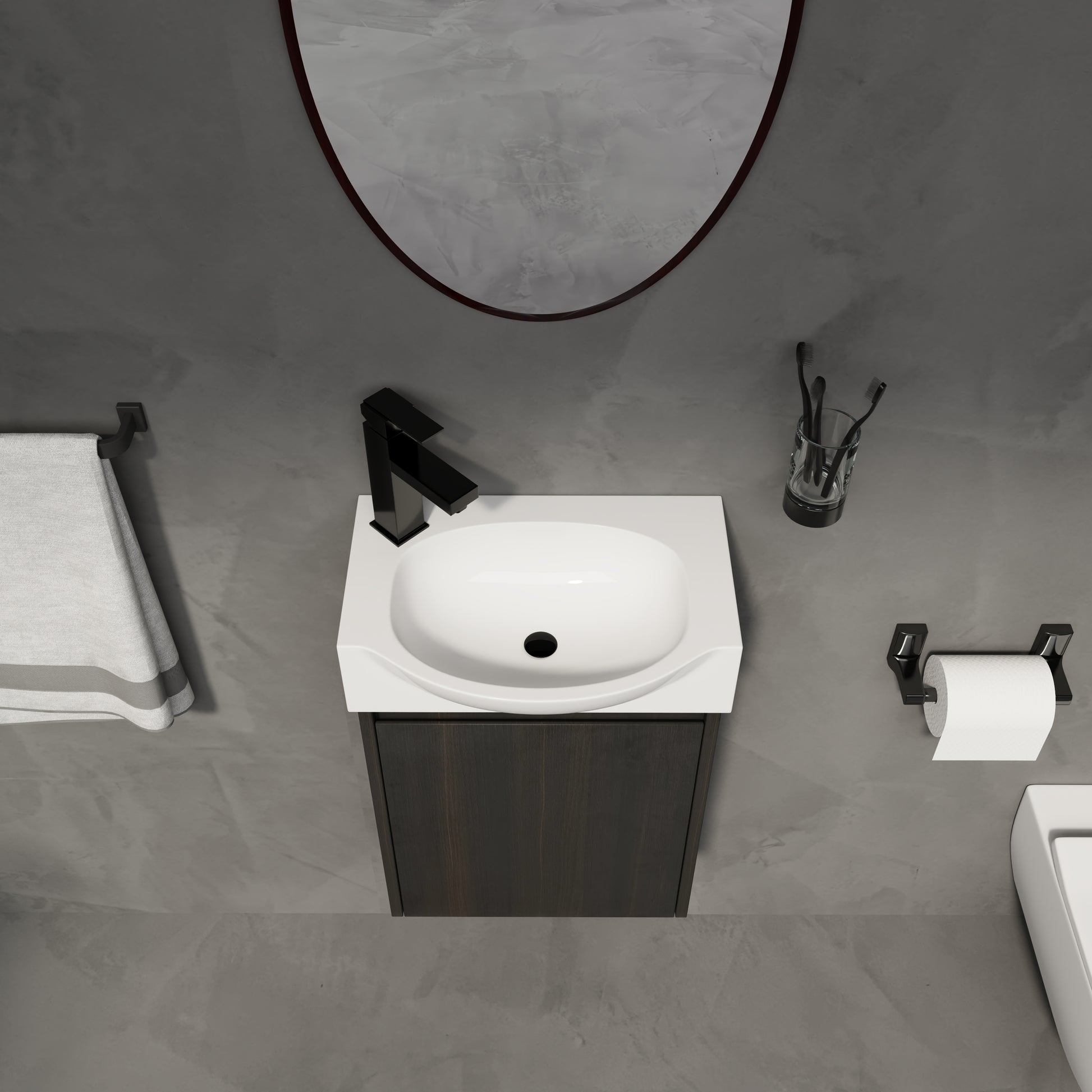 16" Black Bathroom Vanity Sink Combo - Small Space Storage