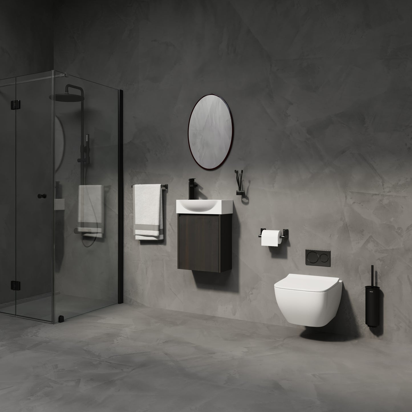16" Black Bathroom Vanity Sink Combo - Small Space Storage