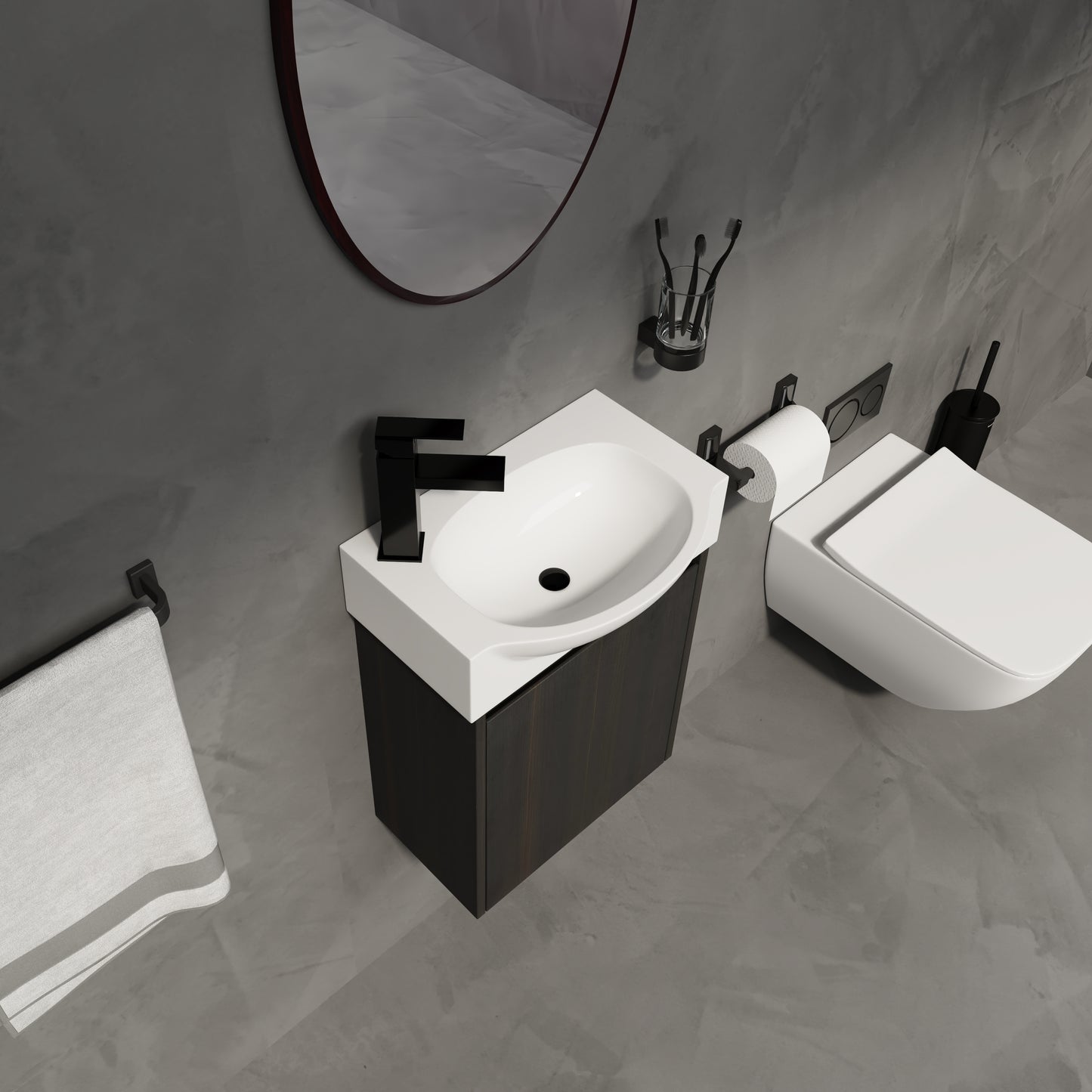 16" Black Bathroom Vanity Sink Combo - Small Space Storage