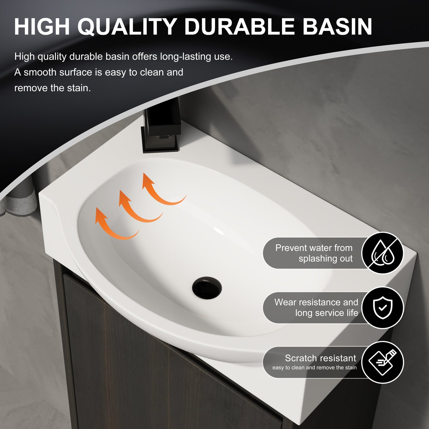 16" Black Bathroom Vanity Sink Combo - Small Space Storage