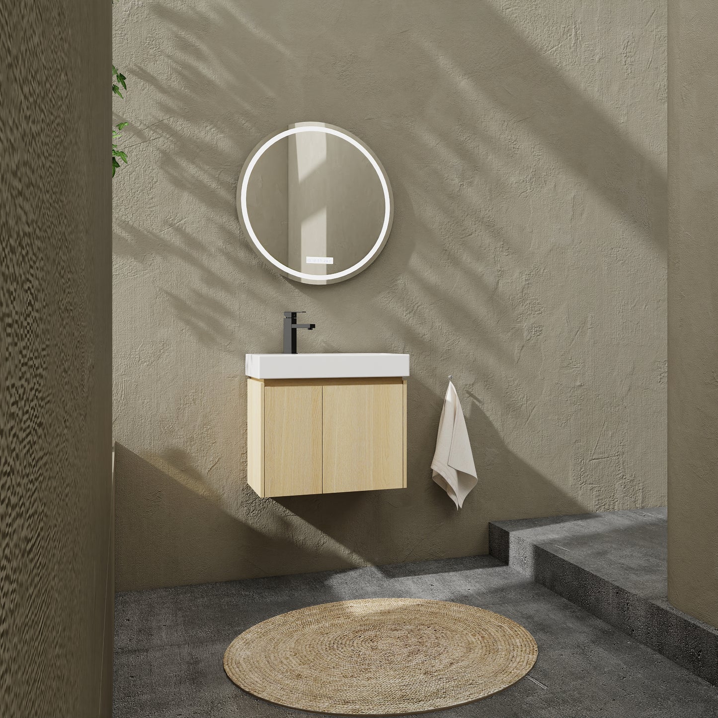 Oak Bathroom Vanity with Storage - 24 Inch