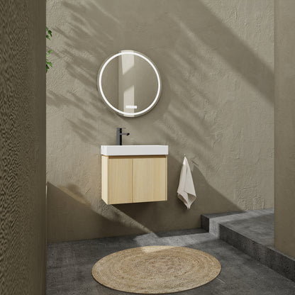 Oak Bathroom Vanity with Storage - 24 Inch
