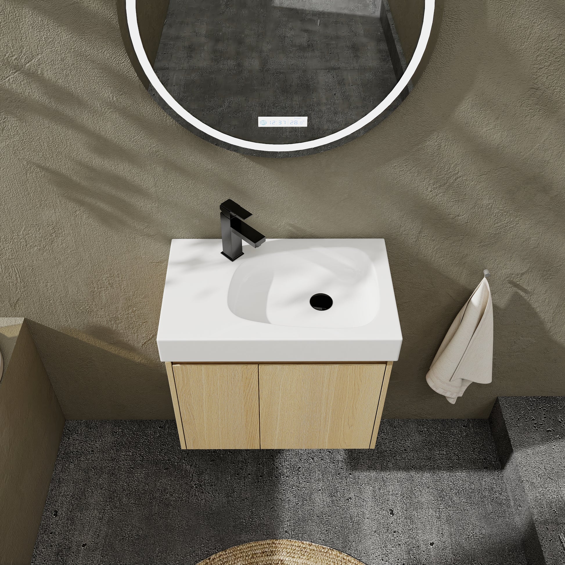 Oak Bathroom Vanity with Storage - 24 Inch