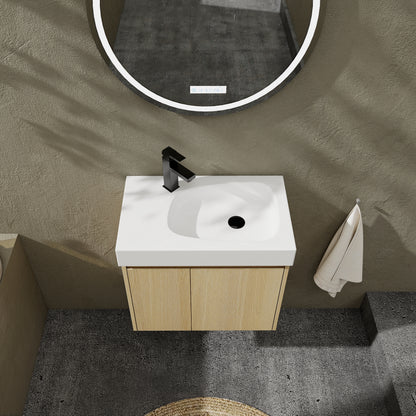 Oak Bathroom Vanity with Storage - 24 Inch