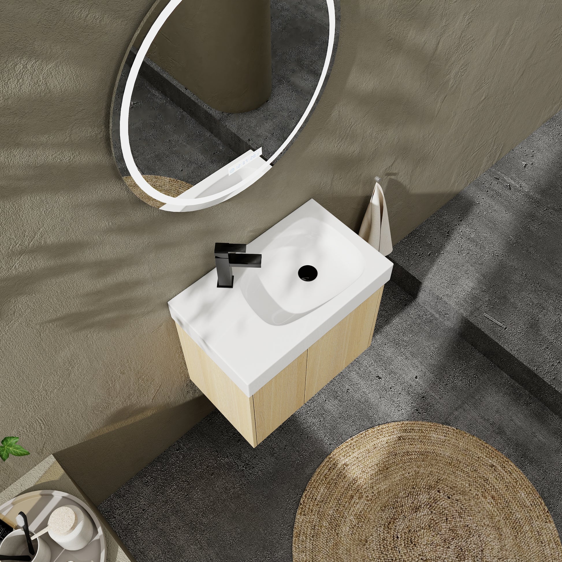 Oak Bathroom Vanity with Storage - 24 Inch
