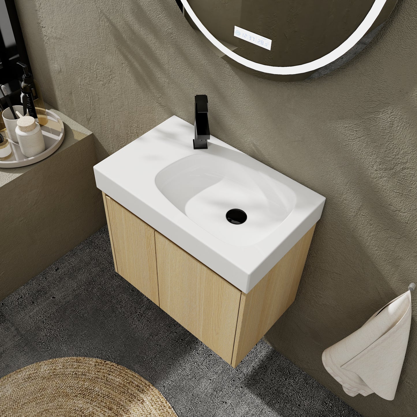 Oak Bathroom Vanity with Storage - 24 Inch
