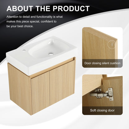 Oak Bathroom Vanity with Storage - 24 Inch