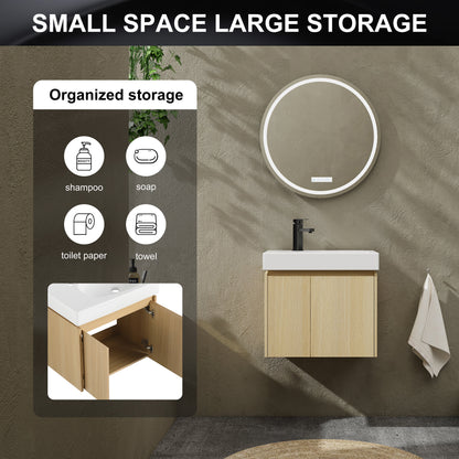 Oak Bathroom Vanity with Storage - 24 Inch