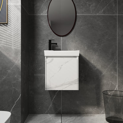 20" Wall-Mounted Bathroom Vanity with Ceramic Sink, Storage Cabinet with Doors,Bathroom Cabinet Set