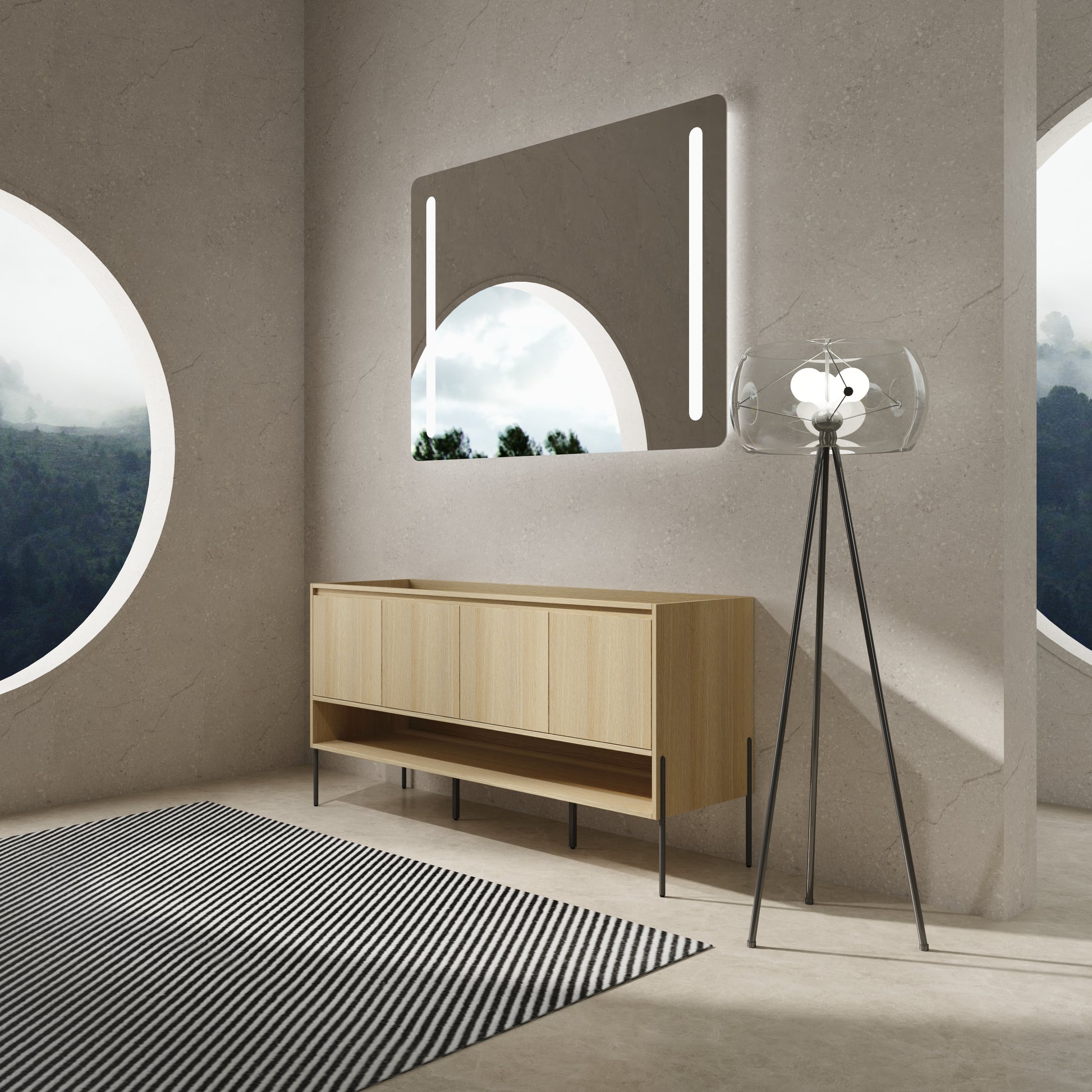 Oak Bathroom Vanity with 4 Doors - 58.69" Freestanding
