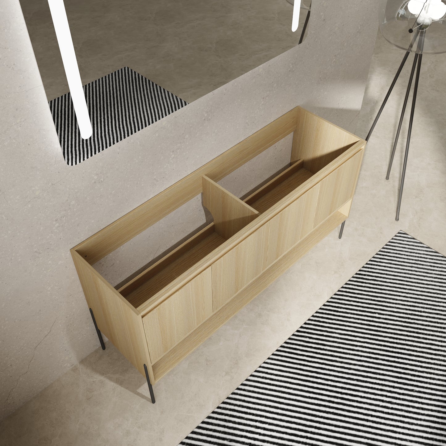 Oak Bathroom Vanity with 4 Doors - 58.69" Freestanding