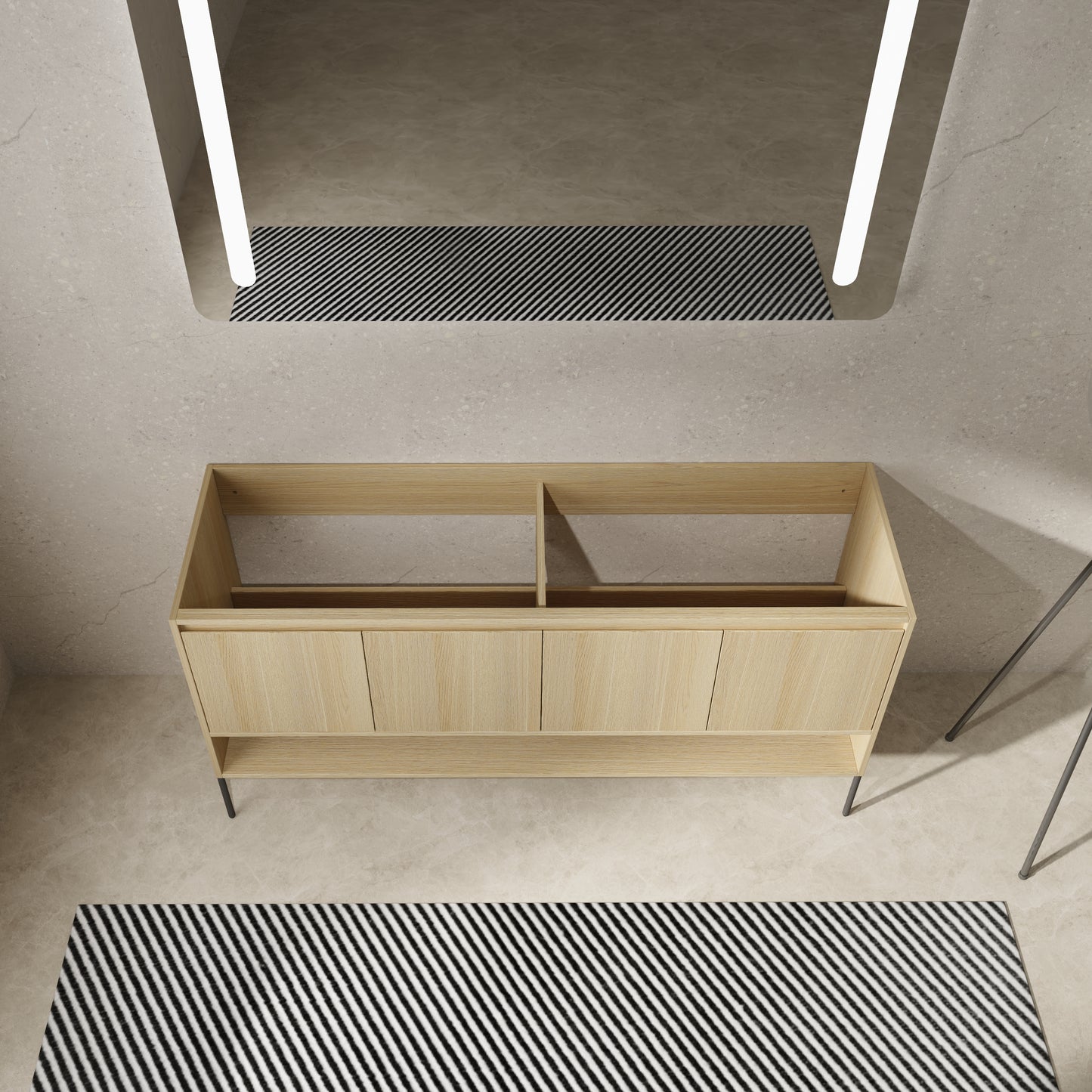 Oak Bathroom Vanity with 4 Doors - 58.69" Freestanding