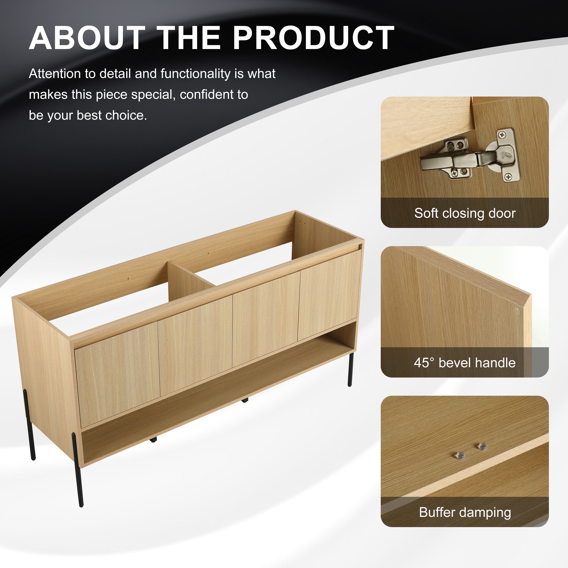 Oak Bathroom Vanity with 4 Doors - 58.69" Freestanding