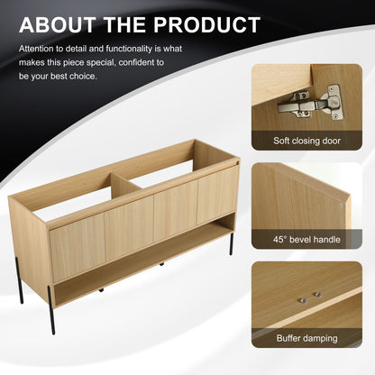 Oak Bathroom Vanity with 4 Doors - 58.69" Freestanding