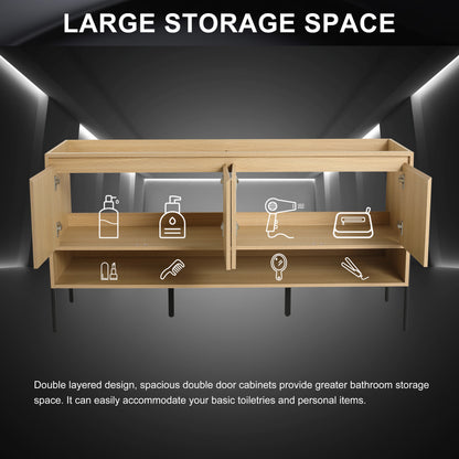 Oak Bathroom Vanity with 4 Doors - 58.69" Freestanding