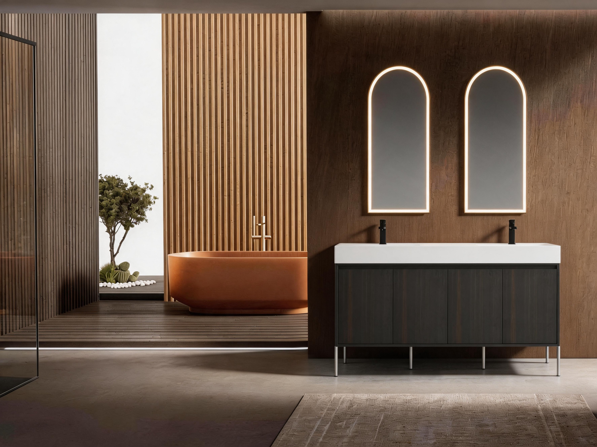 Dark Oak Bathroom Vanity with Storage Cabinet - 60" Freestanding