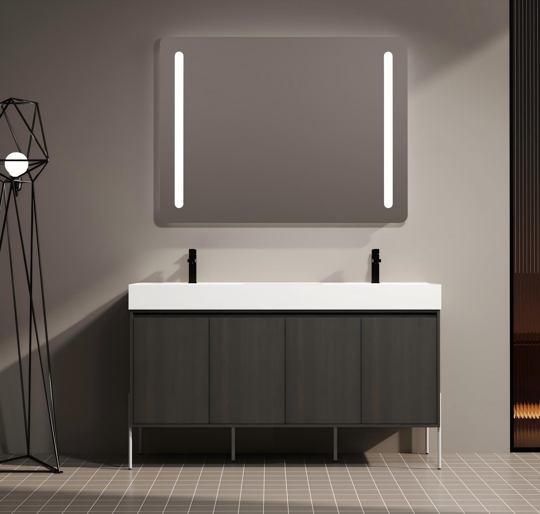 Dark Oak Bathroom Vanity with Storage Cabinet - 60" Freestanding