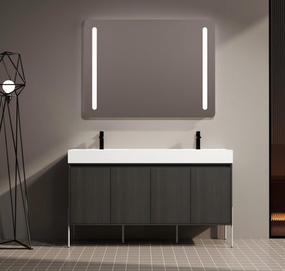 Dark Oak Bathroom Vanity with Storage Cabinet - 60" Freestanding