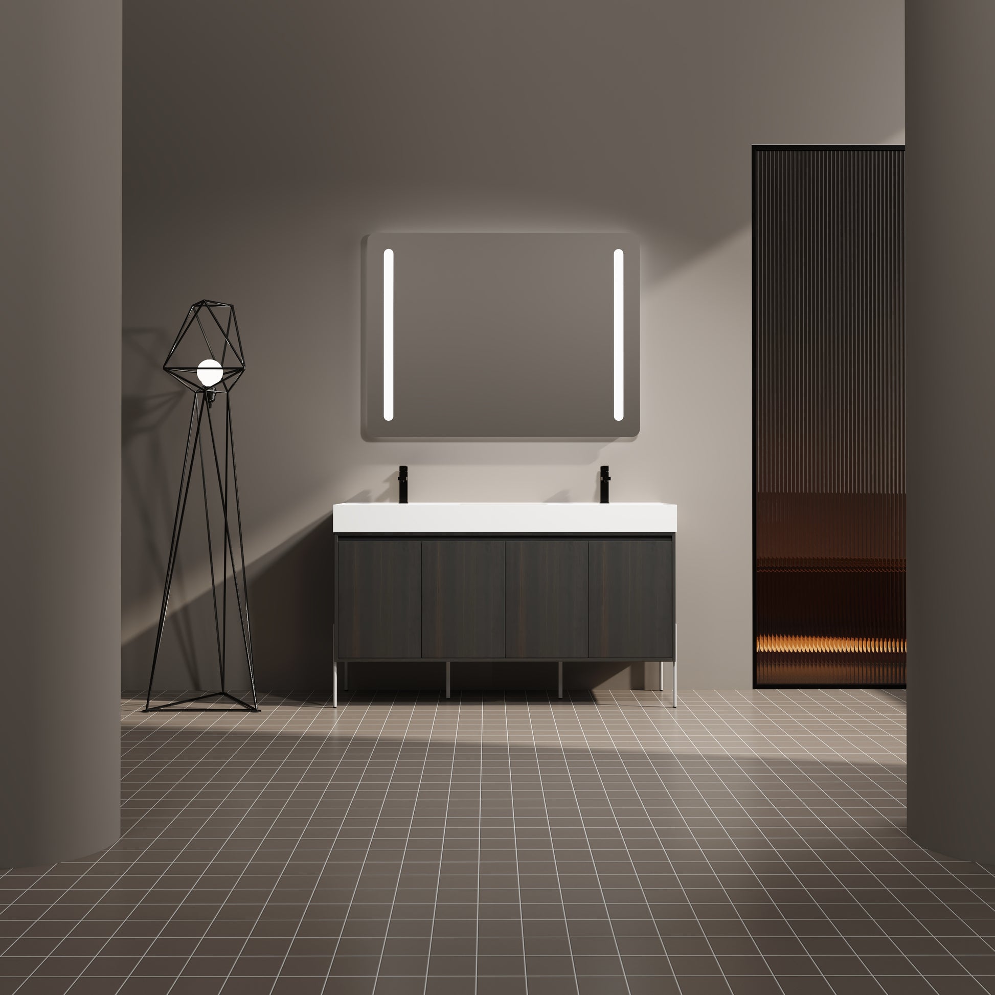 Dark Oak Bathroom Vanity with Storage Cabinet - 60" Freestanding