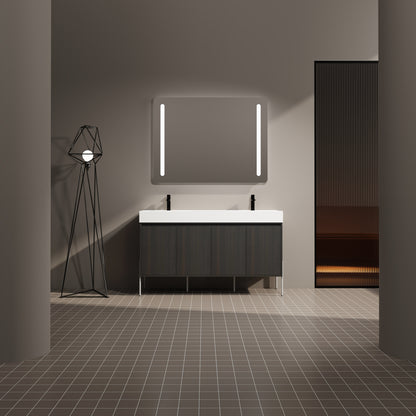 Dark Oak Bathroom Vanity with Storage Cabinet - 60" Freestanding