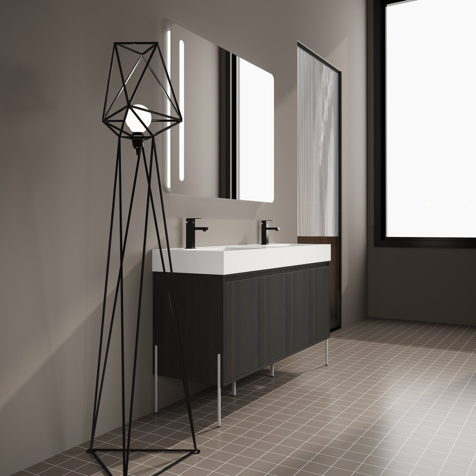 Dark Oak Bathroom Vanity with Storage Cabinet - 60" Freestanding